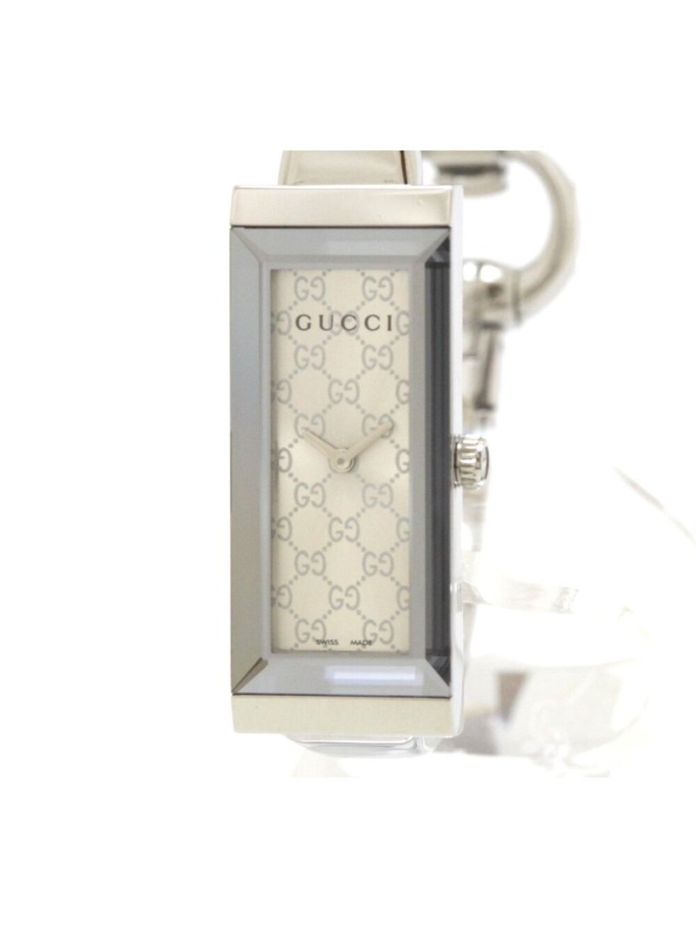 Gucci Bangle Watch 127.5 SS Stainless Steel Silver GG Print Dial Quartz